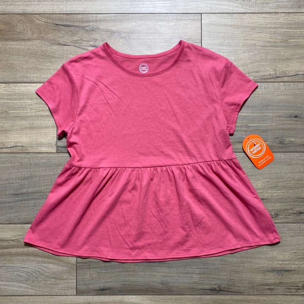 Wonder‎ Nation Girl's Short Sleeve Peplum Top Size XL (14/16) Rose Dust